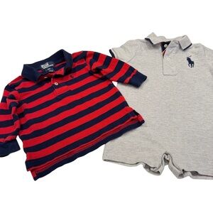 Ralph Lauren Toddler Boys Lot Of 2 Big Pony Romper /Striped Polo Shirt 12 Mo